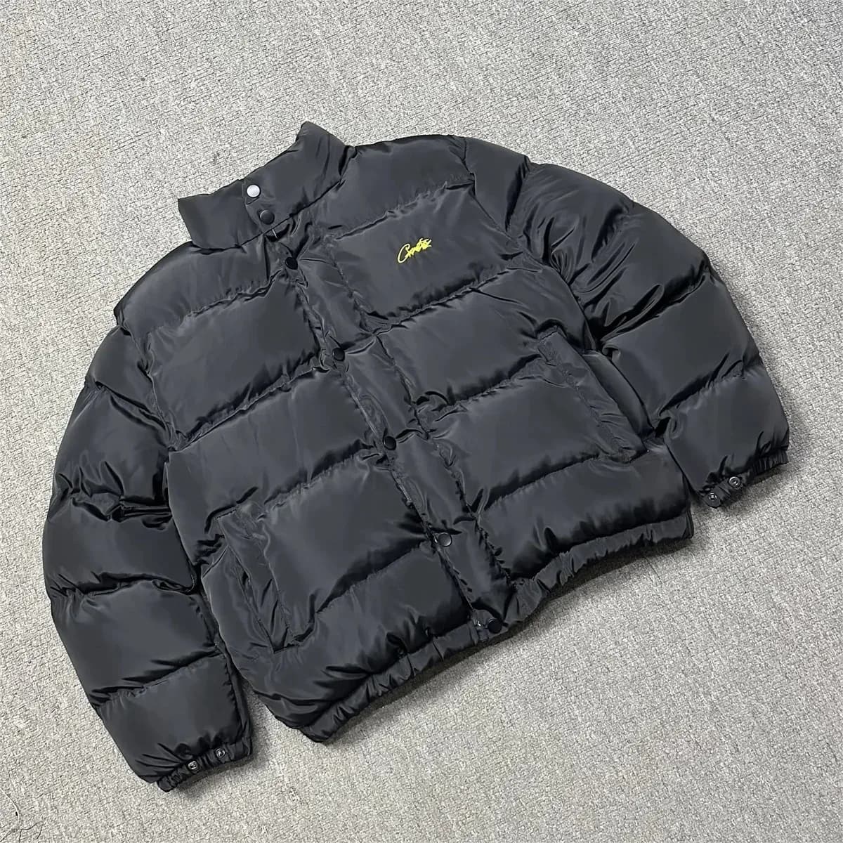 Corteiz Black Puffer Jacket with Yellow Embroidery — product photo on Sugargoo Spreadsheet
