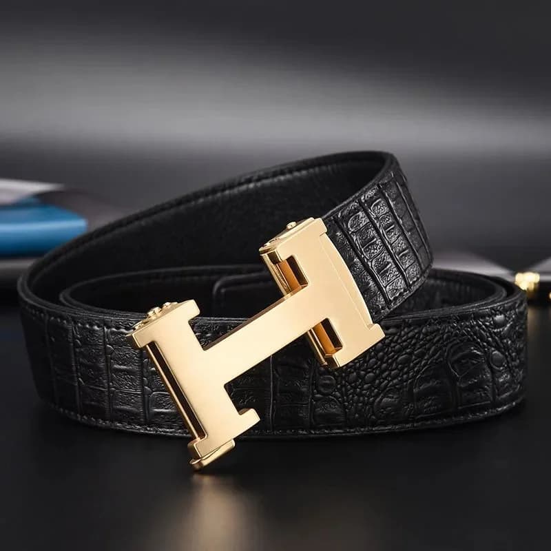 Hermès Black Crocodile Texture Belt with Gold H Buckle — product photo on Sugargoo Spreadsheet