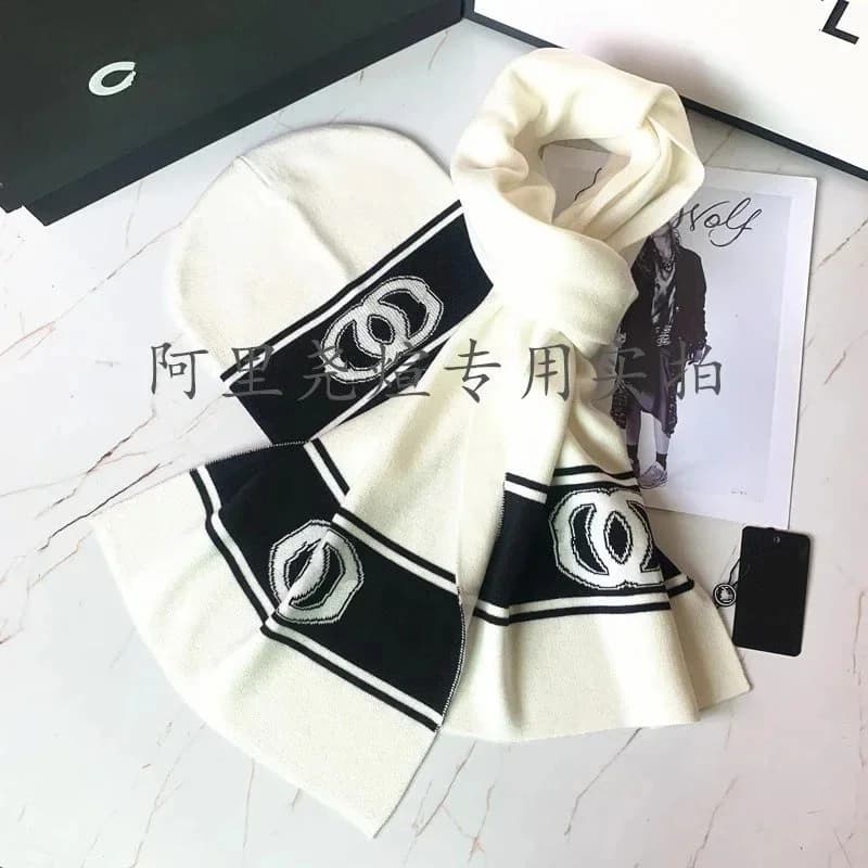 Chanel White & Black Logo Scarf & Beanie Set — product photo on Sugargoo Spreadsheet