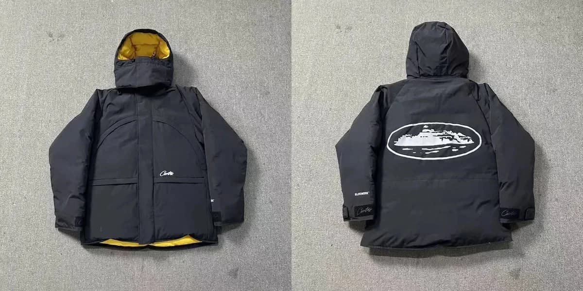 Corteiz Black & Yellow Hooded Puffer Jacket with Boat Print — product photo on Sugargoo Spreadsheet