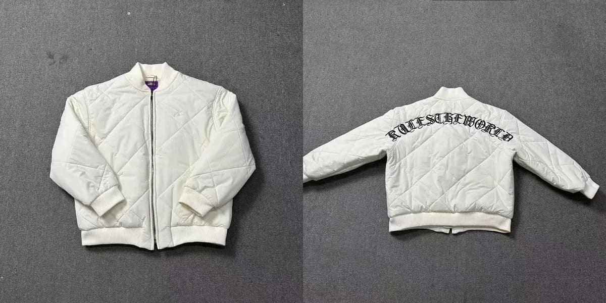 White Quilted Bomber Jacket with Back Print — product photo on Sugargoo Spreadsheet