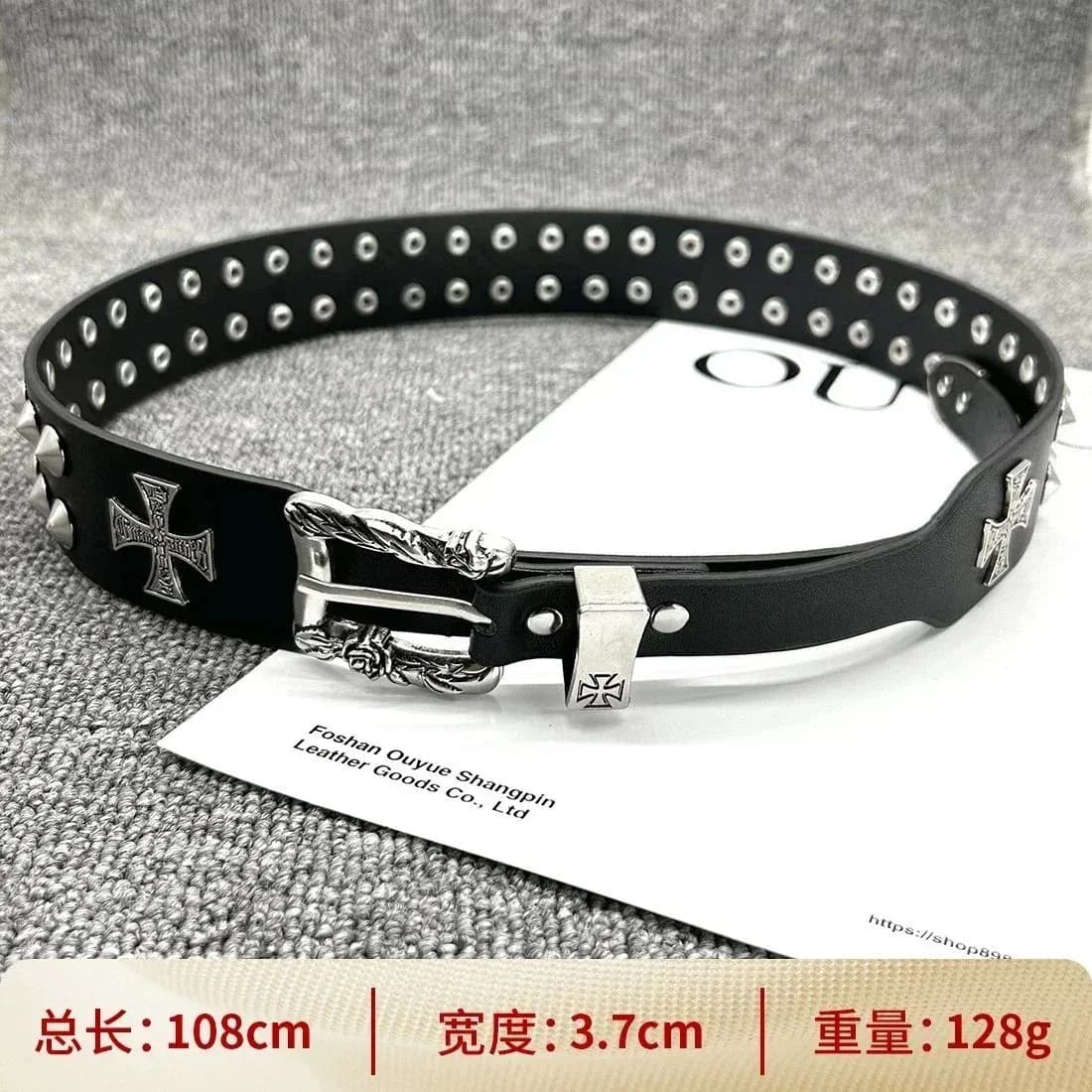 Black Cross Embellished Leather Belt — product photo on Sugargoo Spreadsheet