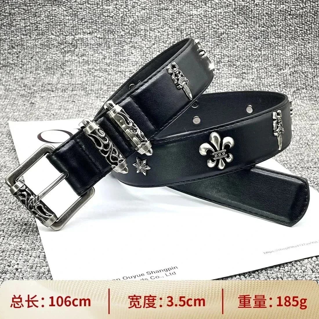 Chrome Hearts Black Leather Belt with Silver Embellishments — product photo on Sugargoo Spreadsheet