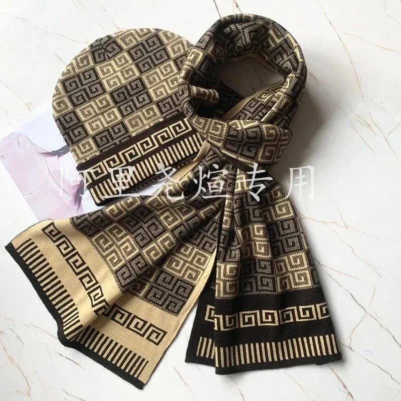 Knit Hat & Scarf Set with Greek Key Pattern — product photo on Sugargoo Spreadsheet