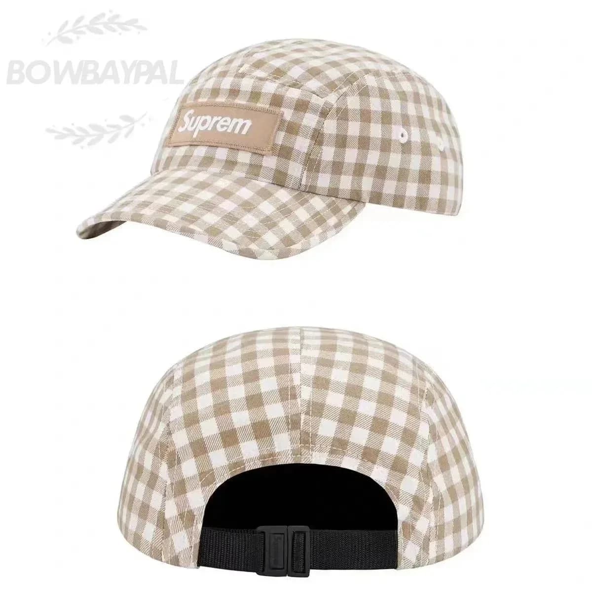 Supreme Gingham 5-panel Cap Beige/White Headwear — product photo on Sugargoo Spreadsheet