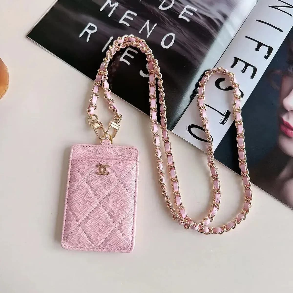 Chanel Pink Quilted Card Holder with Chain Strap — product photo on Sugargoo Spreadsheet