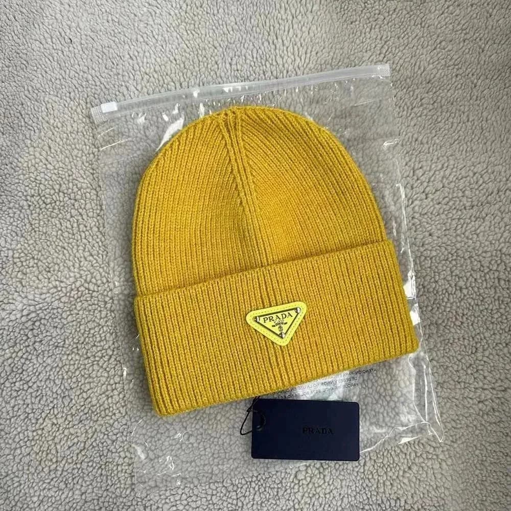 Prada Yellow Triangle Logo Beanie — product photo on Sugargoo Spreadsheet