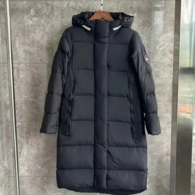 Canada Goose Chilliwack Long Black Jacket with Grey Sleeve Patches — product photo on Sugargoo Spreadsheet