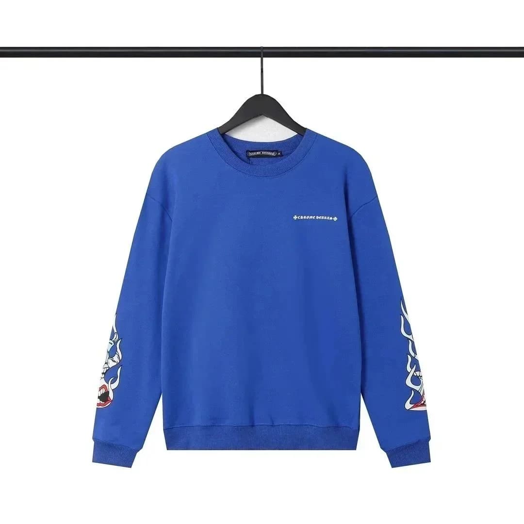 Chrome Hearts Blue Flame Print Crewneck Sweatshirt — product photo on Sugargoo Spreadsheet