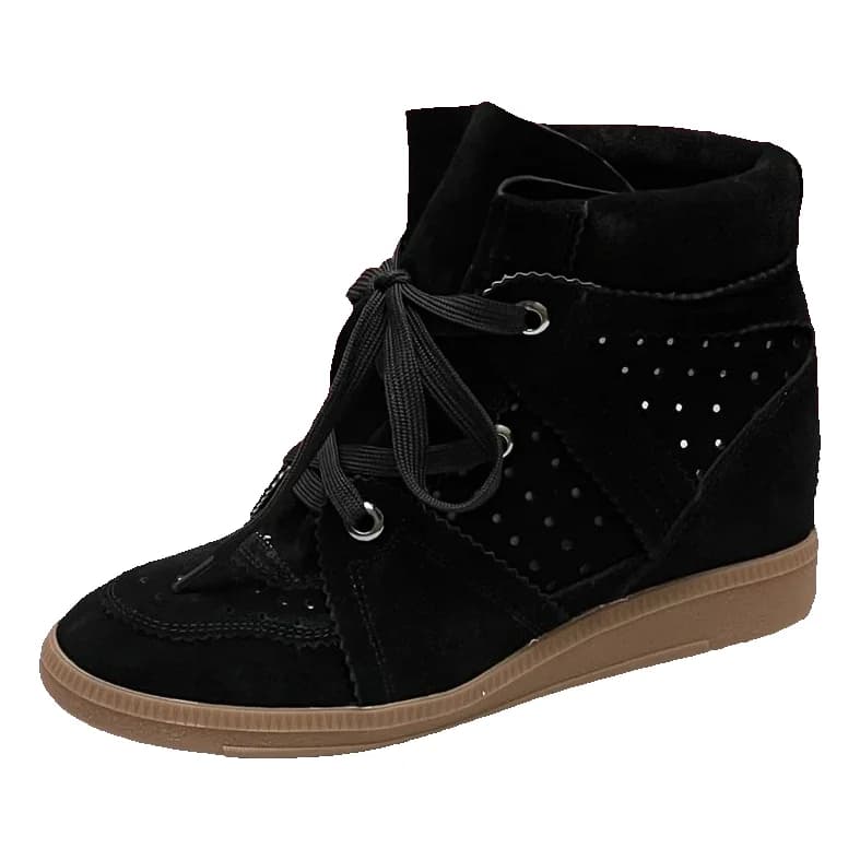 Black Suede Lace-Up Sneakers with Perforated Details — product photo on Sugargoo Spreadsheet