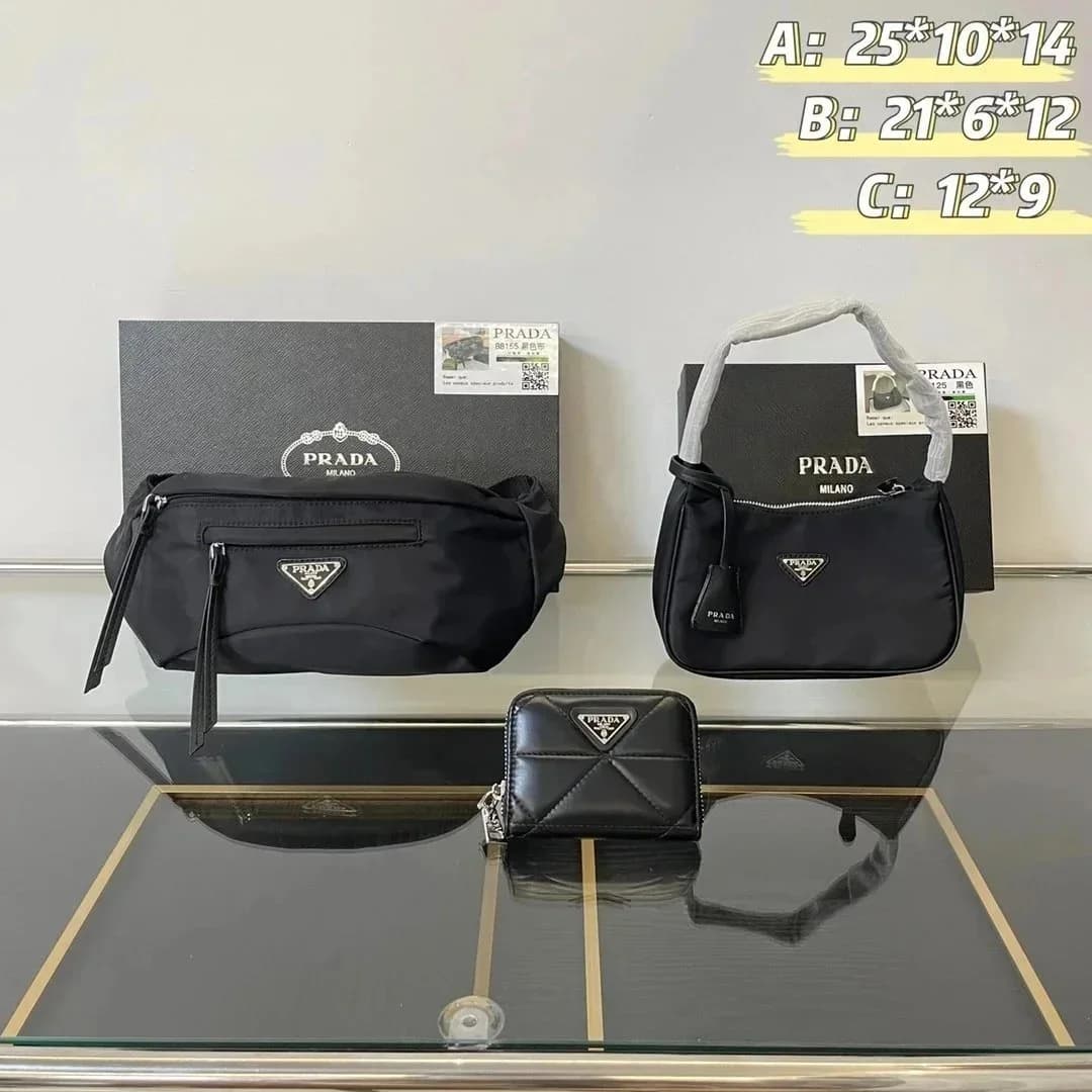 Prada Re-Nylon Black Nylon Belt Bag, Shoulder Bag & Wallet Set — product photo on Sugargoo Spreadsheet