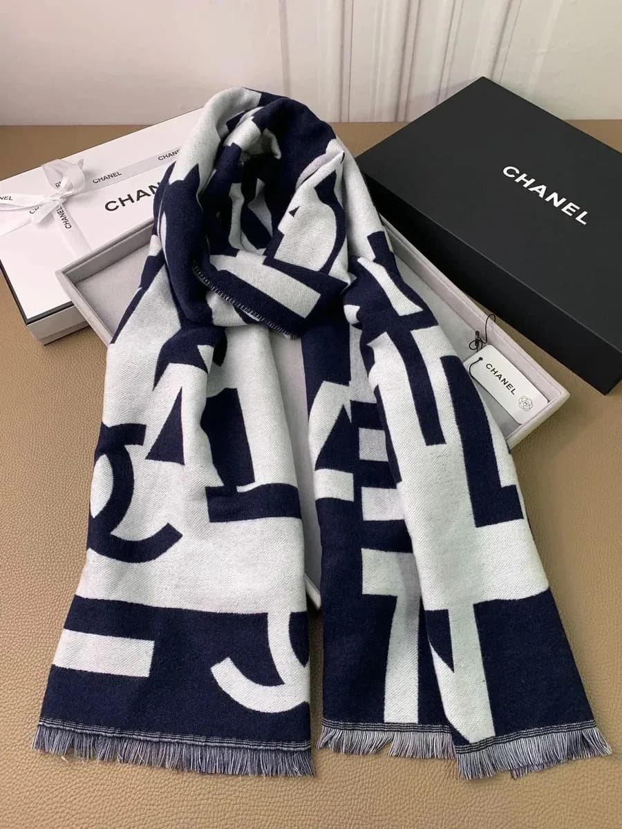 Chanel Logo Print Scarf in Navy & White — product photo on Sugargoo Spreadsheet
