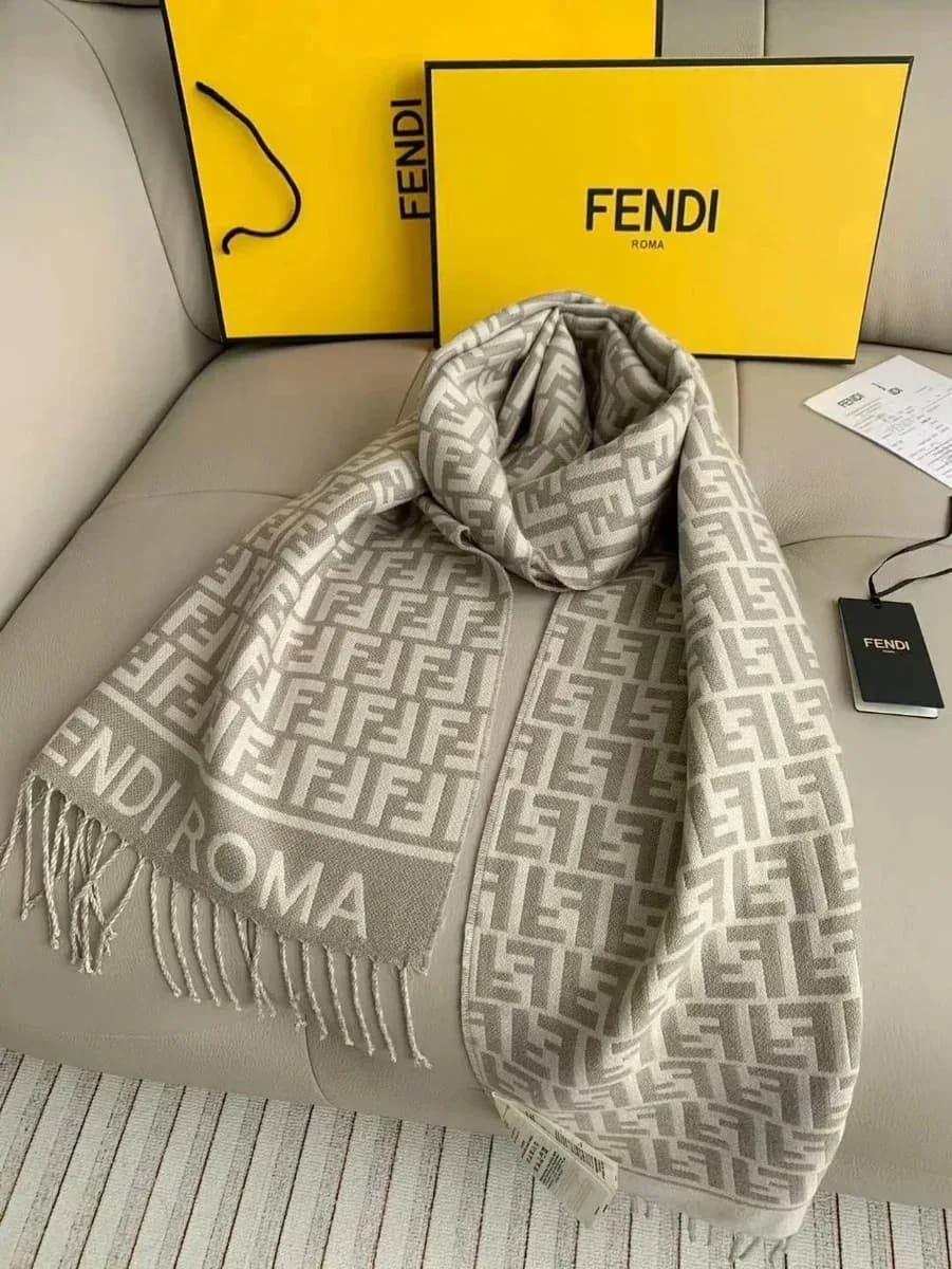 Fendi FF Logo Scarf Beige & Grey — product photo on Sugargoo Spreadsheet