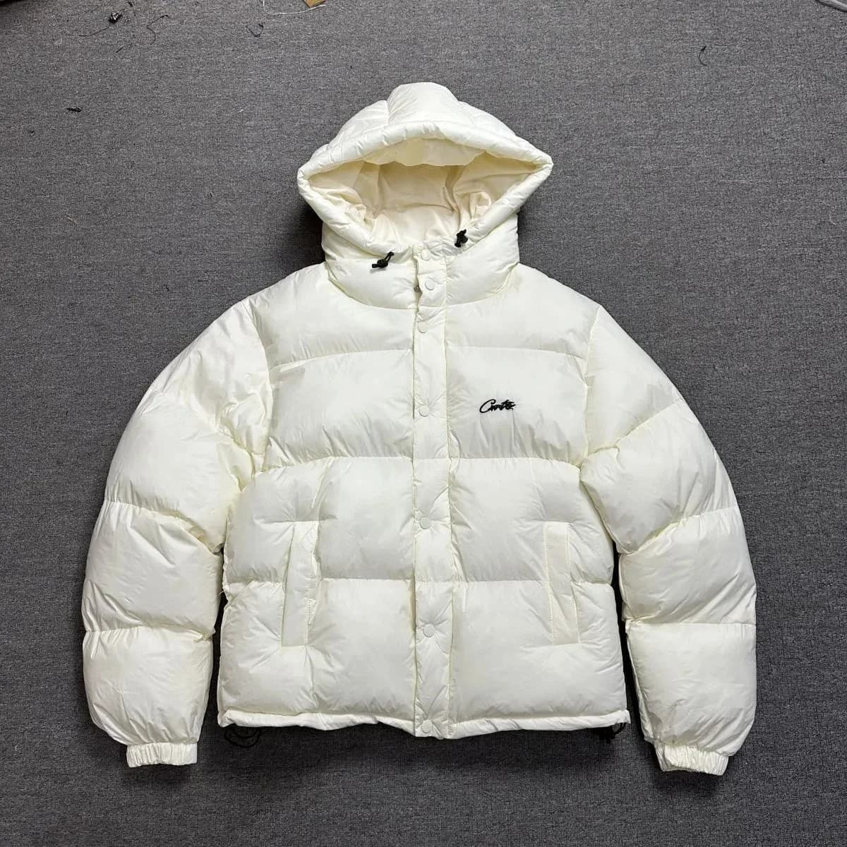 Corteiz White Hooded Puffer Jacket with Embroidered Logo — QC product photo on Sugargoo Spreadsheet
