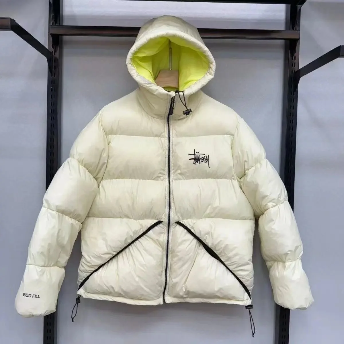 Stussy Off-White Puffer Jacket with Yellow Hood — product photo on Sugargoo Spreadsheet
