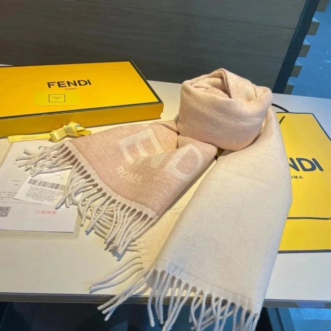 Fendi Logo Scarf Beige Wool Accessory — product photo on Sugargoo Spreadsheet