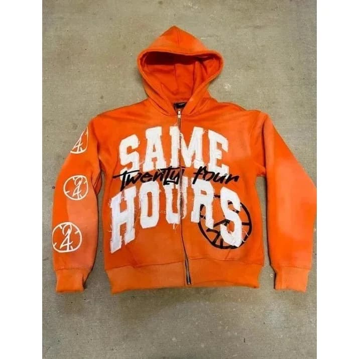 Orange 'Same Twenty Four Hours' Zip-Up Hoodie — product photo on Sugargoo Spreadsheet