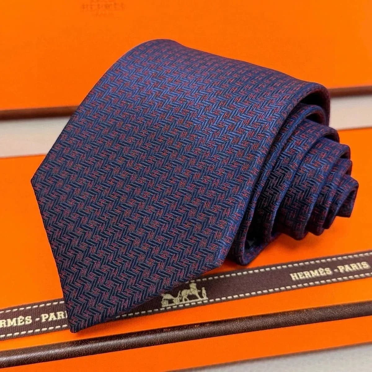Hermès Navy & Red Silk Tie — product photo on Sugargoo Spreadsheet