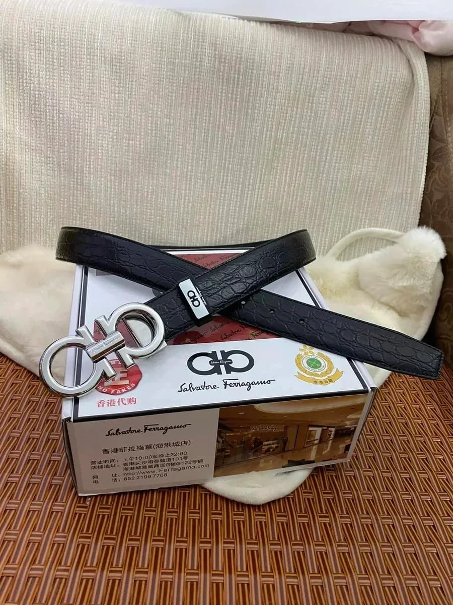 Salvatore Ferragamo Black Croc Texture Belt with Gancini Buckle — QC product photo on Sugargoo Spreadsheet