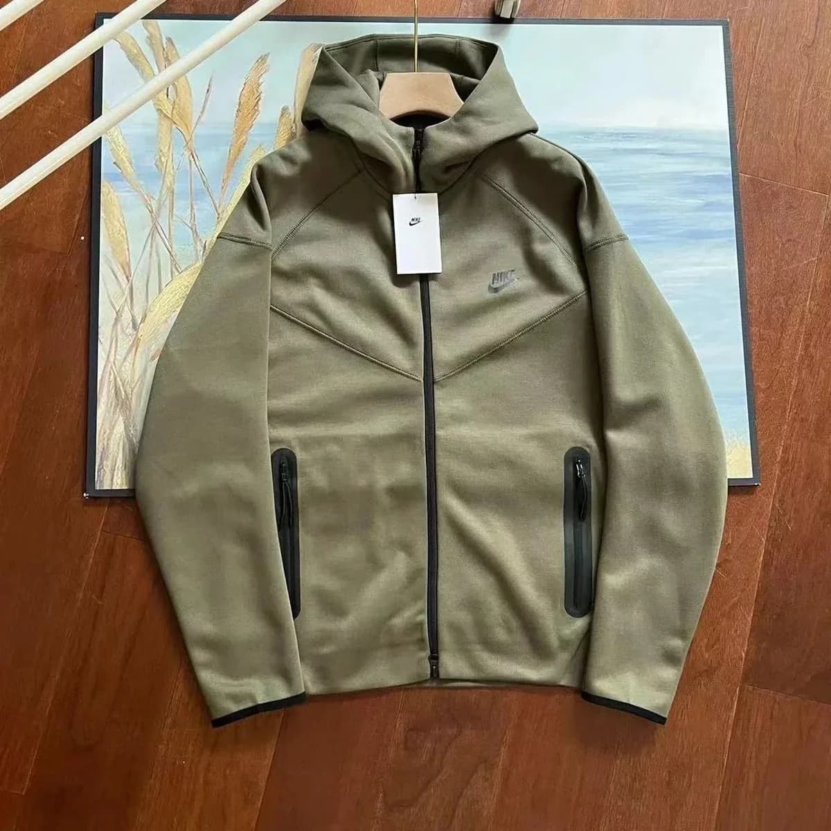 Nike Tech Fleece Olive Green Hoodie — QC product photo on Sugargoo Spreadsheet