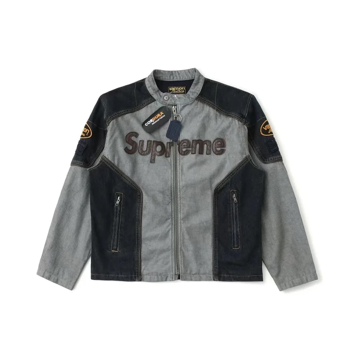 Supreme Box Logo Denim Biker Jacket J2. Blue — product photo on Sugargoo Spreadsheet
