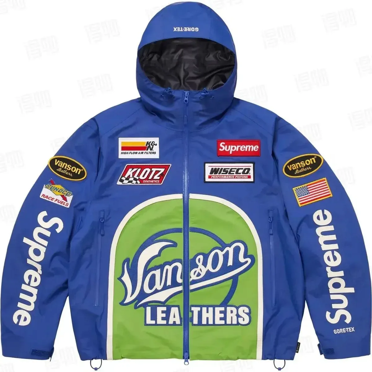 Supreme x Vanson Leathers Racing Jacket H2 Blue Parkas & Down — product photo on Sugargoo Spreadsheet