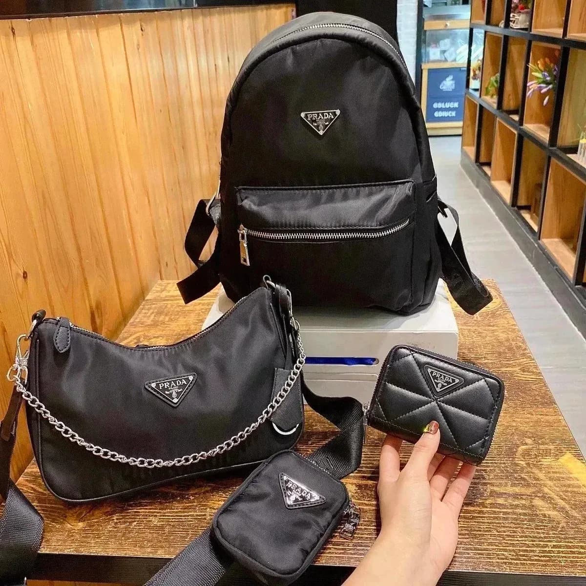 Prada Re-Nylon Black Nylon Backpack, Shoulder Bag & Wallet Set — product photo on Sugargoo Spreadsheet