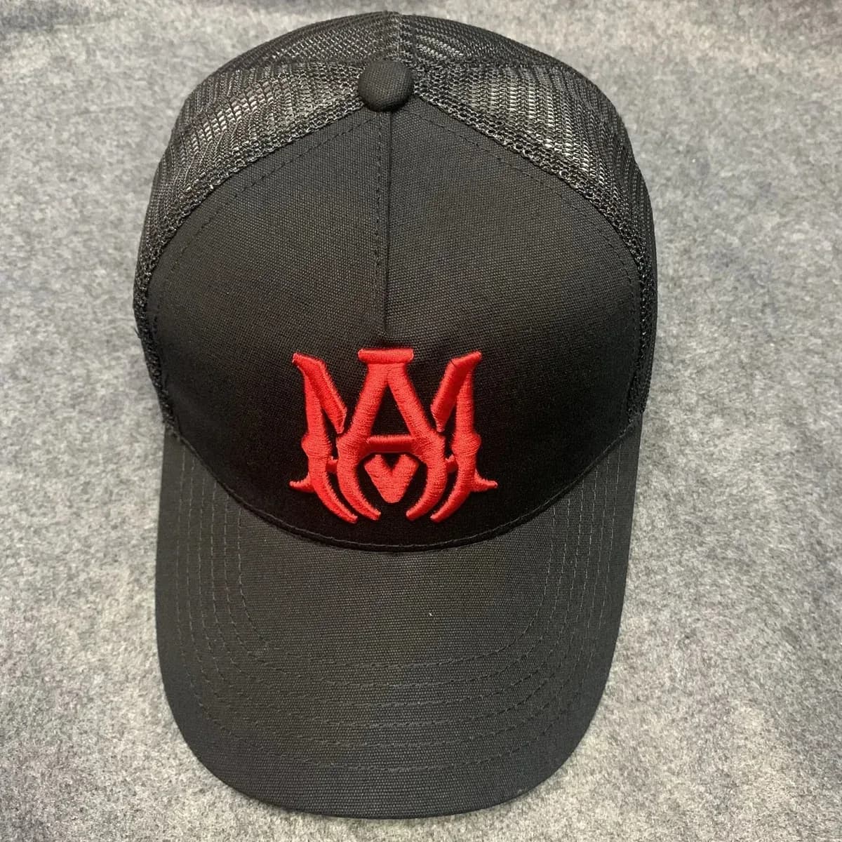 Black Red 'AM' Embroidered Trucker Cap — product photo on Sugargoo Spreadsheet